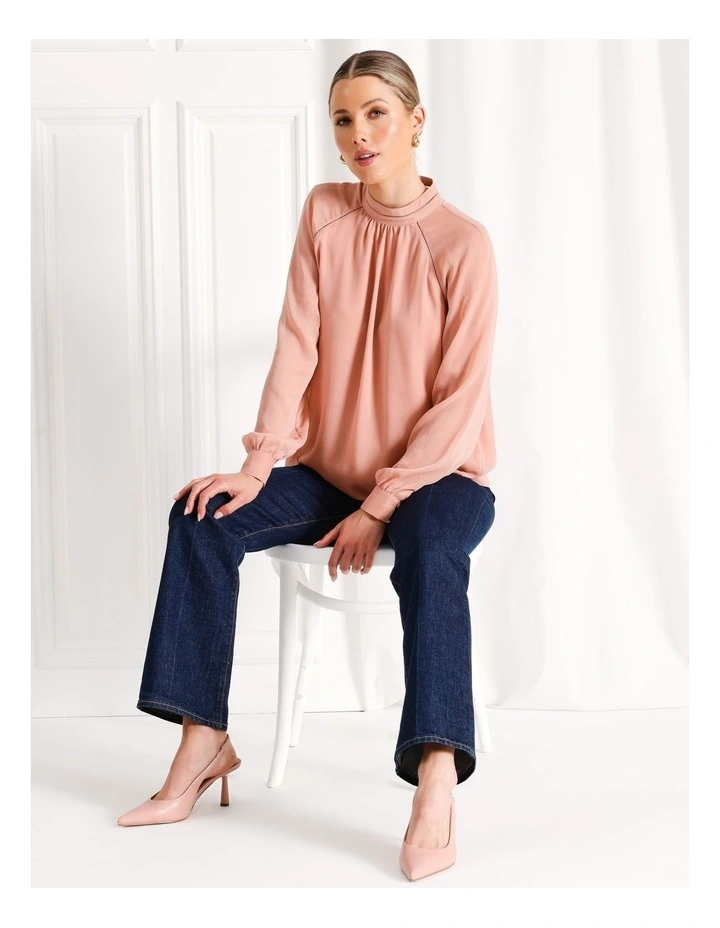 Ladder Trim Detail Raglan Sleeve Blouse in Dusty Pink image 2