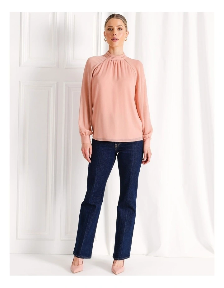 Ladder Trim Detail Raglan Sleeve Blouse in Dusty Pink image 3