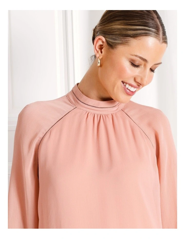 Ladder Trim Detail Raglan Sleeve Blouse in Dusty Pink image 4