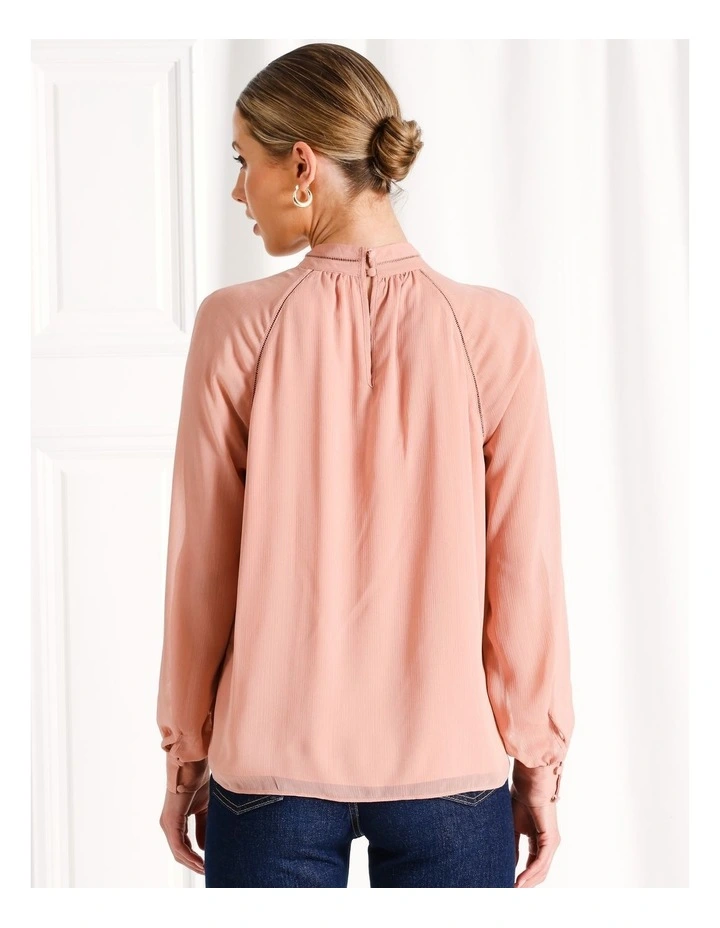 Ladder Trim Detail Raglan Sleeve Blouse in Dusty Pink image 5