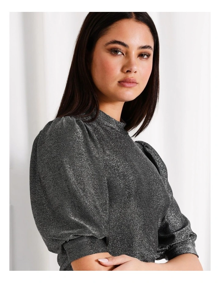 Glitter Puff Sleeve Tee in Silver image 3