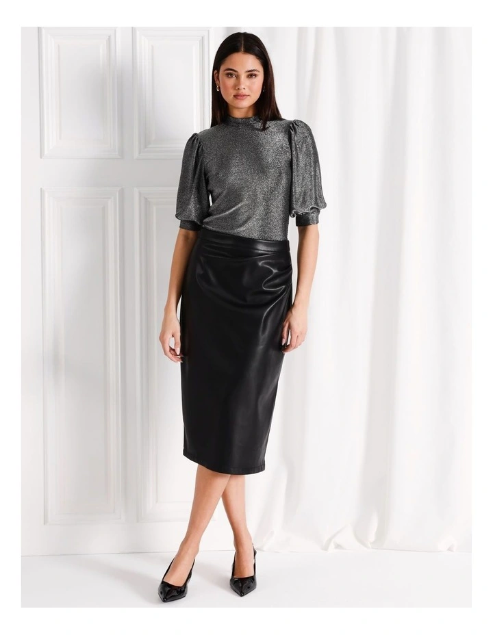 Glitter Puff Sleeve Tee in Silver image 5