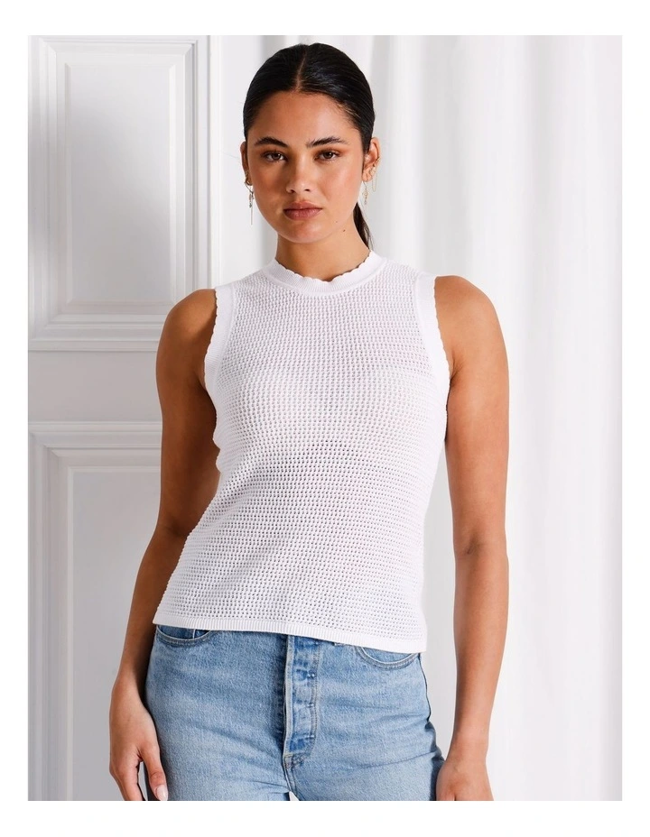 Organic Cotton Frill Sleeve Knit Top in White image 4