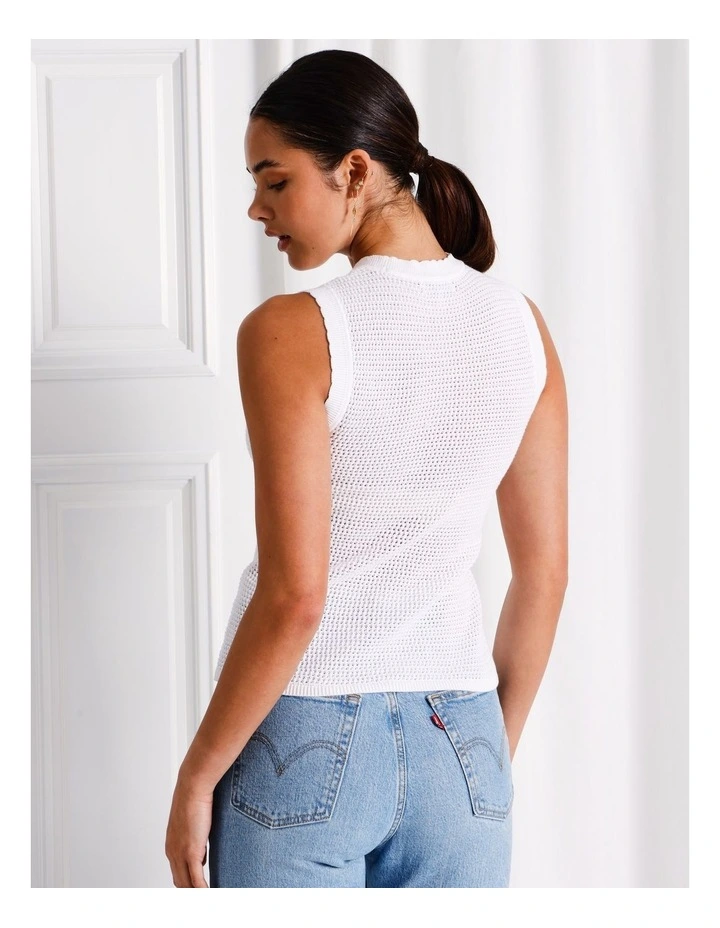 Organic Cotton Frill Sleeve Knit Top in White image 5