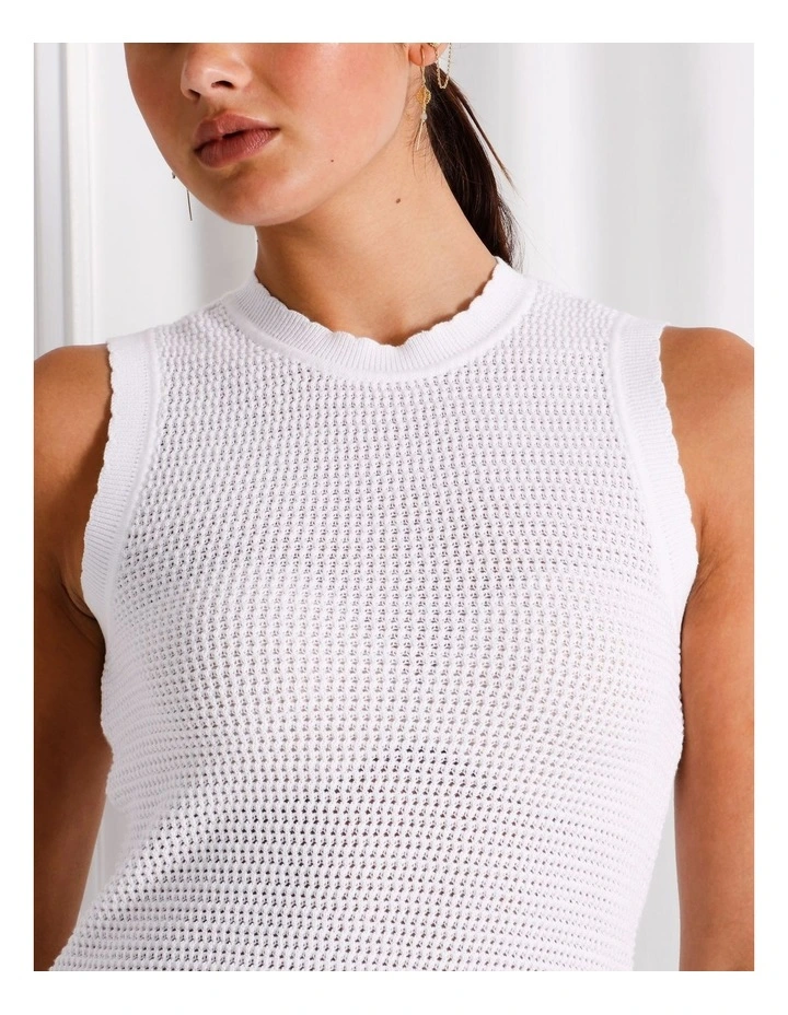 Organic Cotton Frill Sleeve Knit Top in White image 6