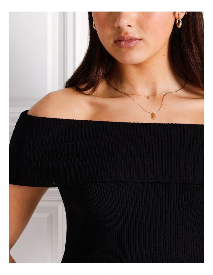 Off Shoulder Fold Over Knit Top in Black image 7