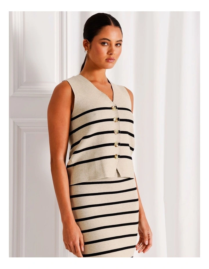 Co-ord Striped Button Down Knit Vest in Neutral/Black Stripes image 2