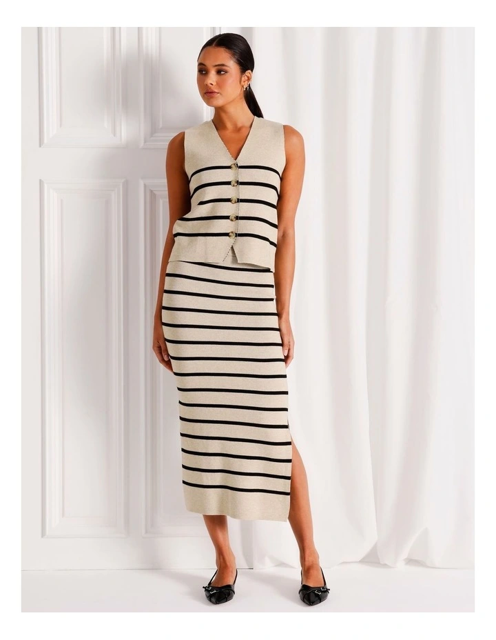 Co-ord Striped Button Down Knit Vest in Neutral/Black Stripes image 3