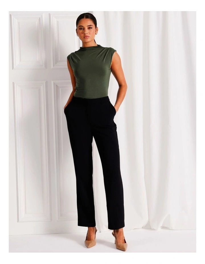 Soft Jersey High Neck Drape Top in Khaki image 3
