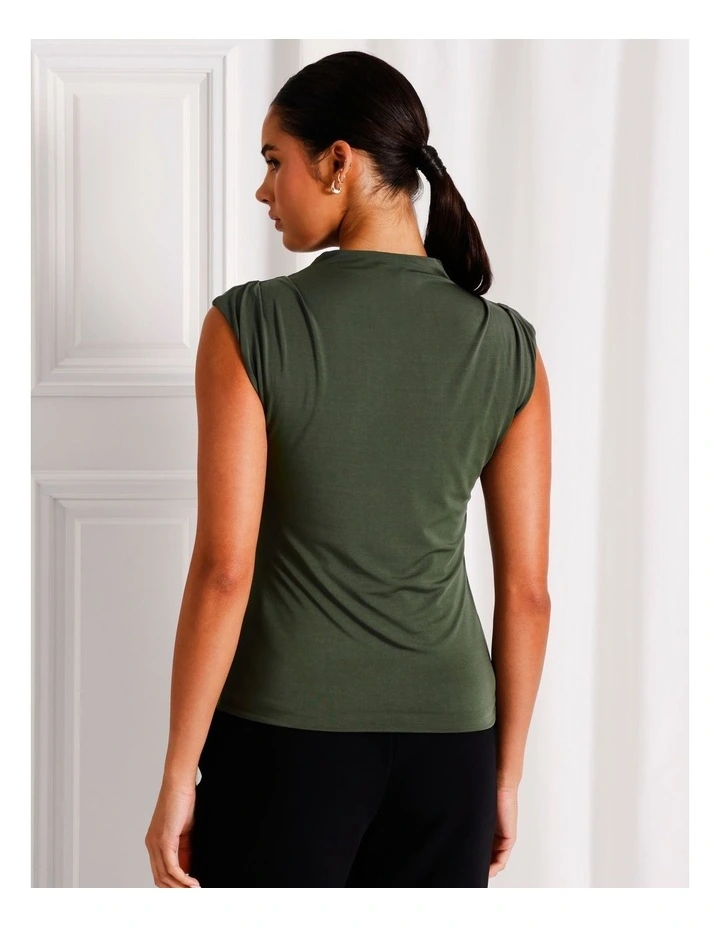 Soft Jersey High Neck Drape Top in Khaki image 6