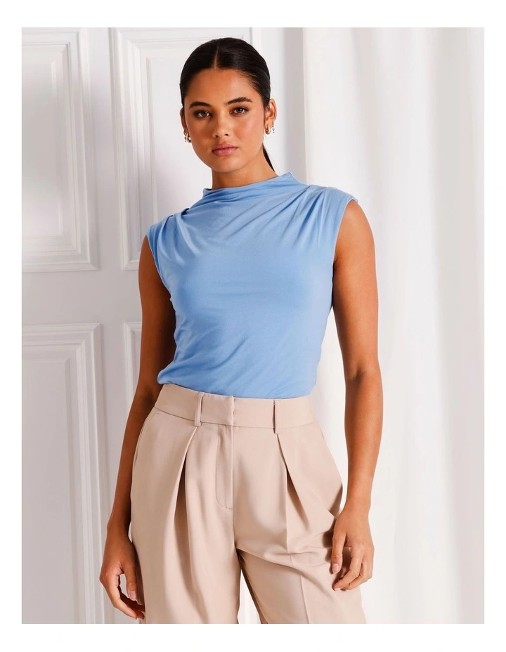 Soft Jersey High Neck Drape Top in Cornflower image 1