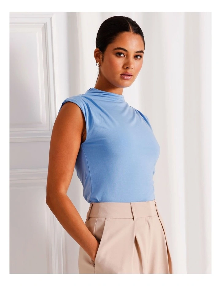 Soft Jersey High Neck Drape Top in Cornflower image 4