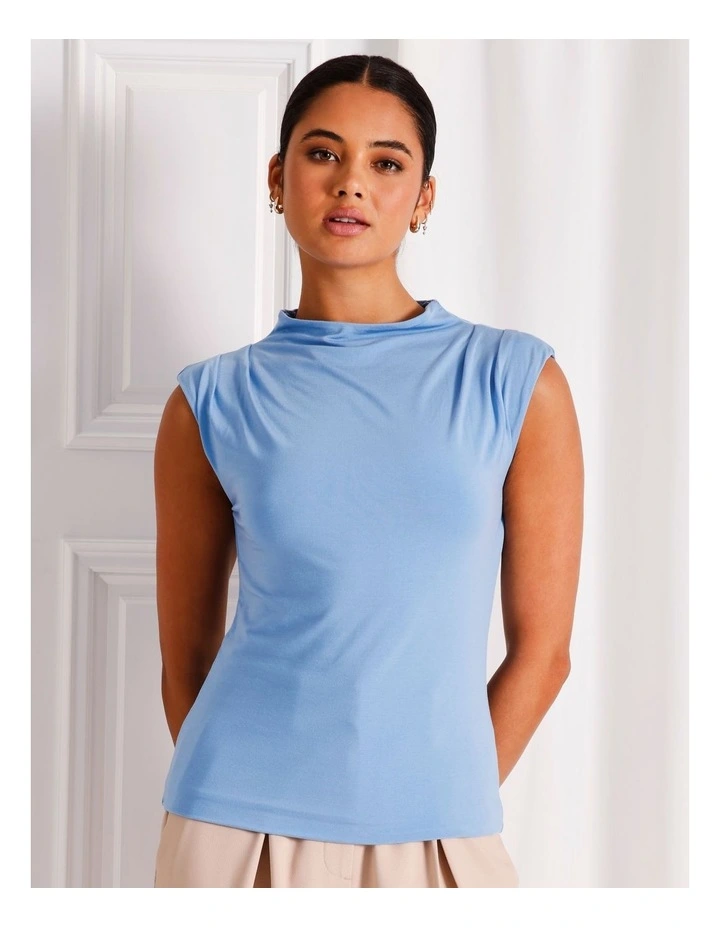 Soft Jersey High Neck Drape Top in Cornflower image 5