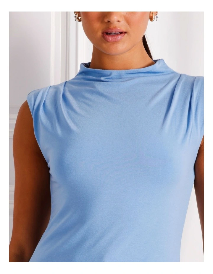 Soft Jersey High Neck Drape Top in Cornflower image 7