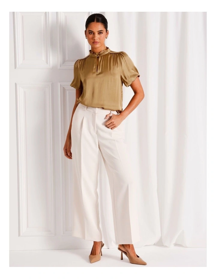 Satin Puff Sleeve Top in Camel image 2