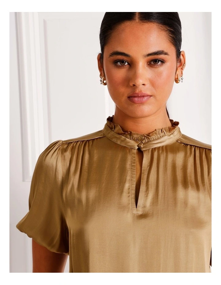 Satin Puff Sleeve Top in Camel image 5