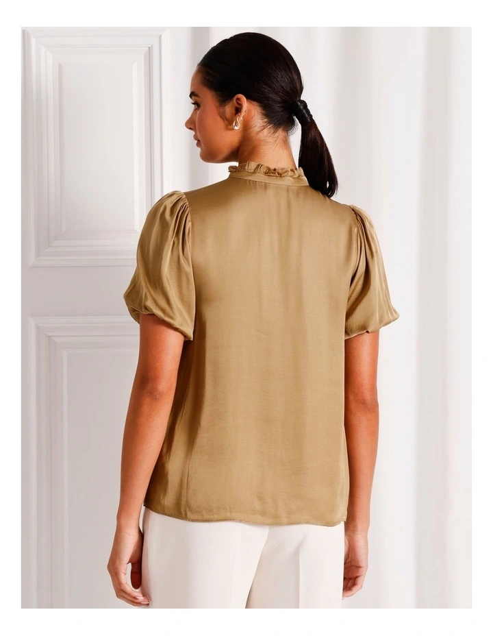 Satin Puff Sleeve Top in Camel image 6