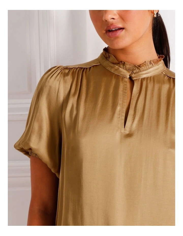 Satin Puff Sleeve Top in Camel image 7