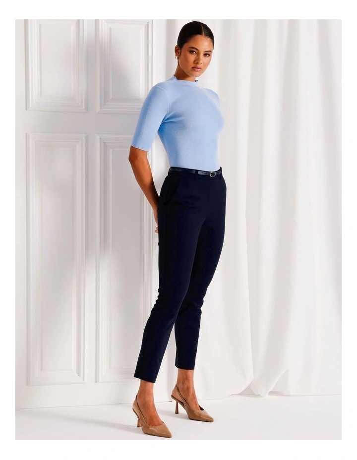High Neck Short Sleeve Knit Top in Light Blue image 5