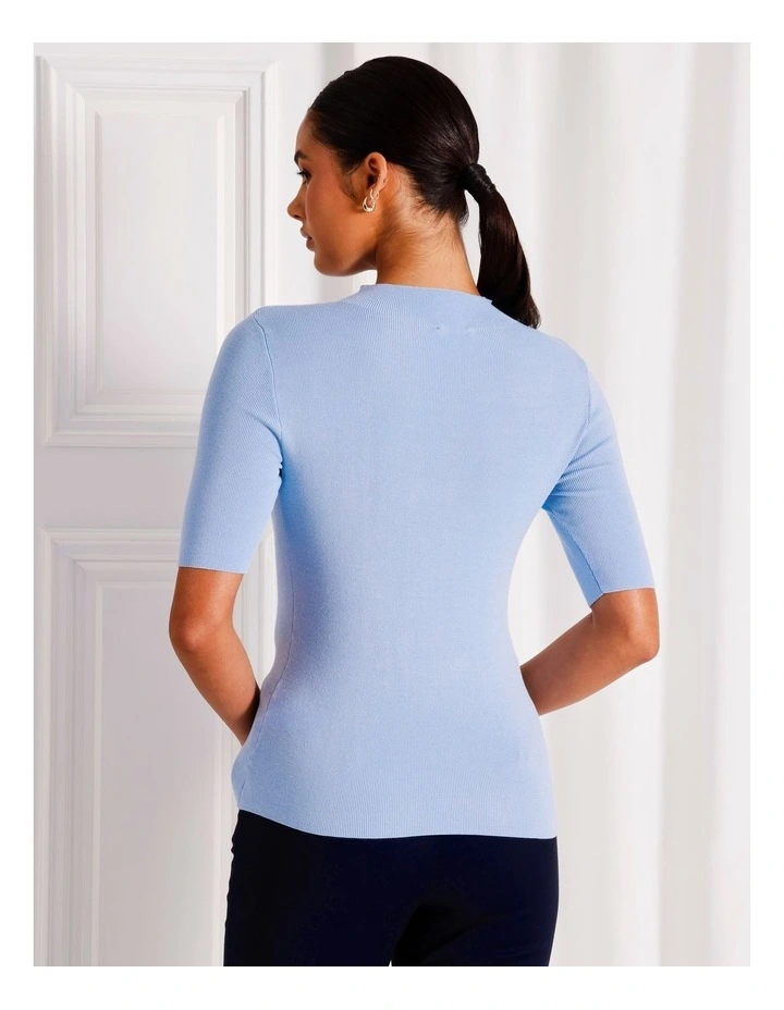 High Neck Short Sleeve Knit Top in Light Blue image 6
