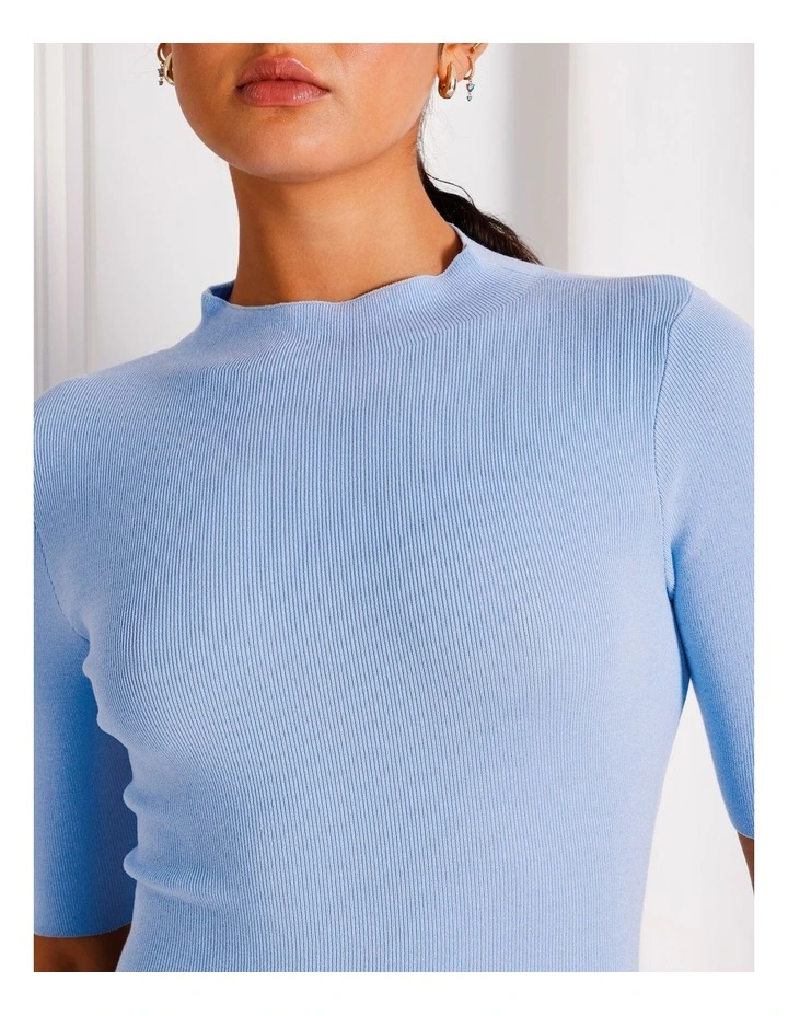 High Neck Short Sleeve Knit Top in Light Blue image 7