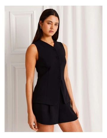 Longline V Neck Vest in Black