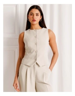 Boat Neck Vest in Stone