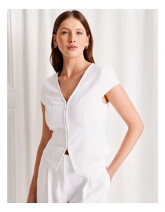 Cap Sleeve V-Neck Top in White