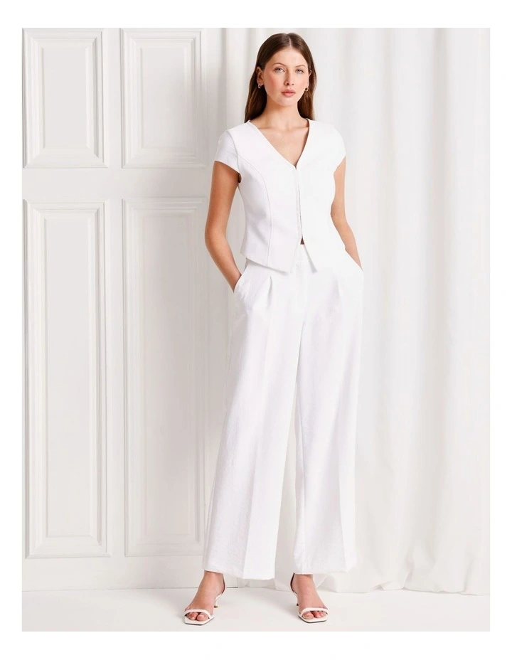 Cap Sleeve V-Neck Top in White image 2