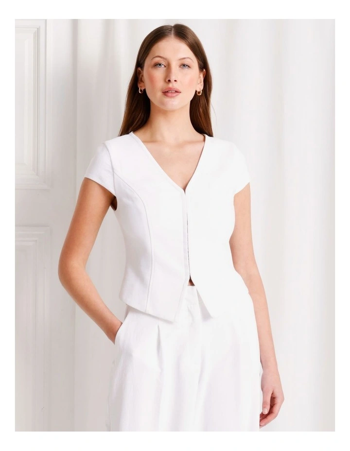 Cap Sleeve V-Neck Top in White image 3
