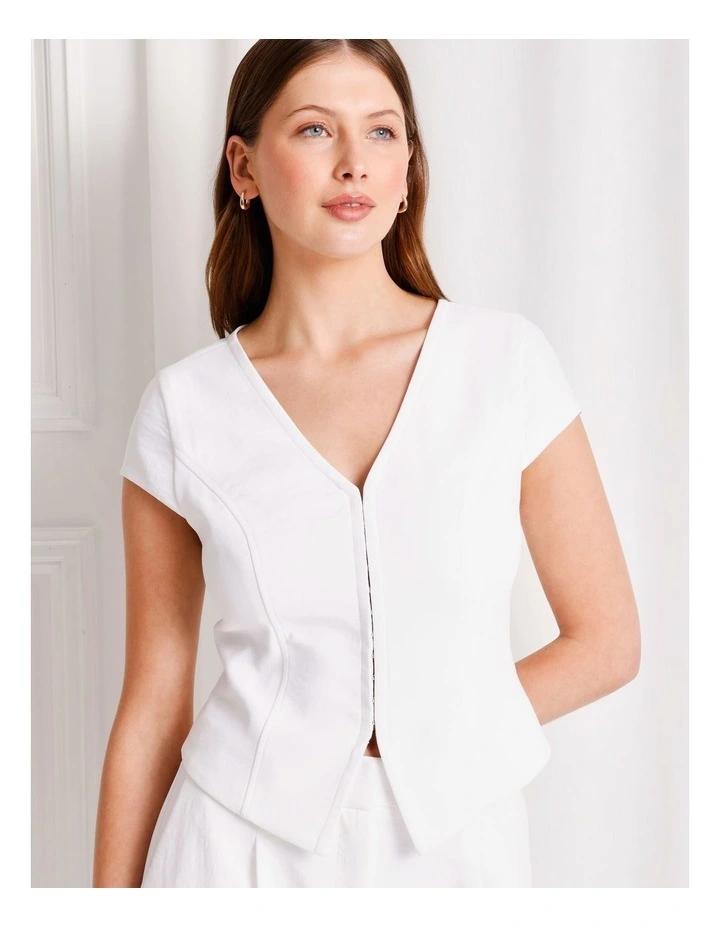 Cap Sleeve V-Neck Top in White image 4