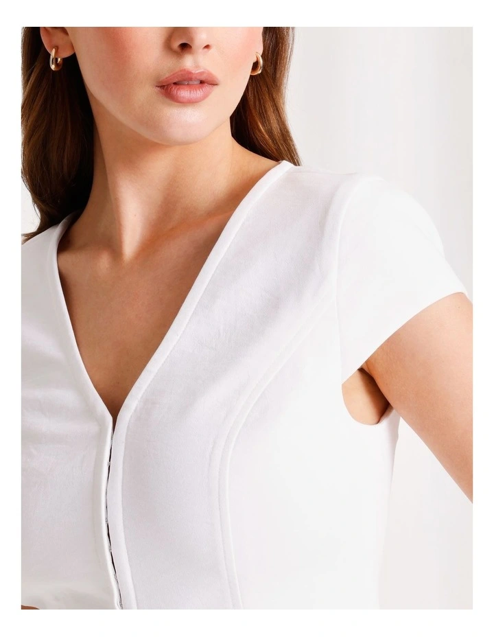 Cap Sleeve V-Neck Top in White image 5