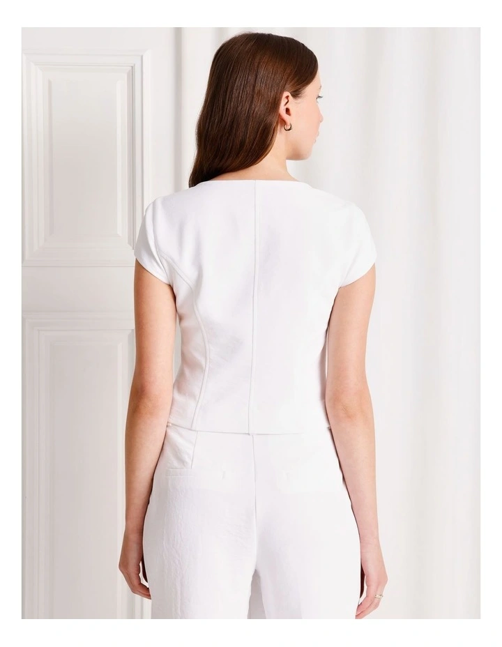 Cap Sleeve V-Neck Top in White image 6