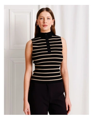 Sleeveless Button Rib Knit Tank in Assorted