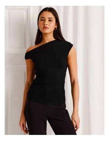 Glitter Off The Shoulder Top in Black