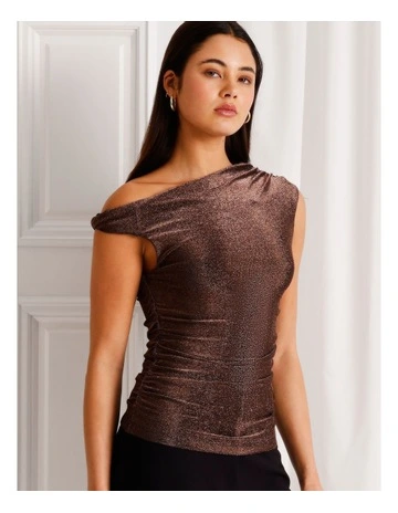 Glitter Off The Shoulder Top in Burnt Orange