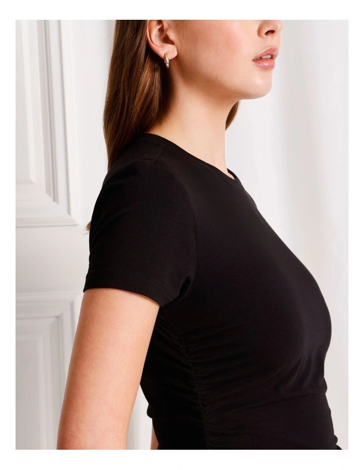 Asymmetrical Hem Ruched T-Shirt in Black image 6