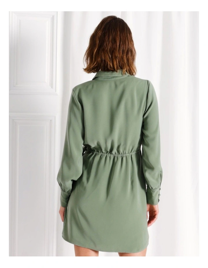 Recycled Blend Satin Mini Shirt Dress in Khaki image 5