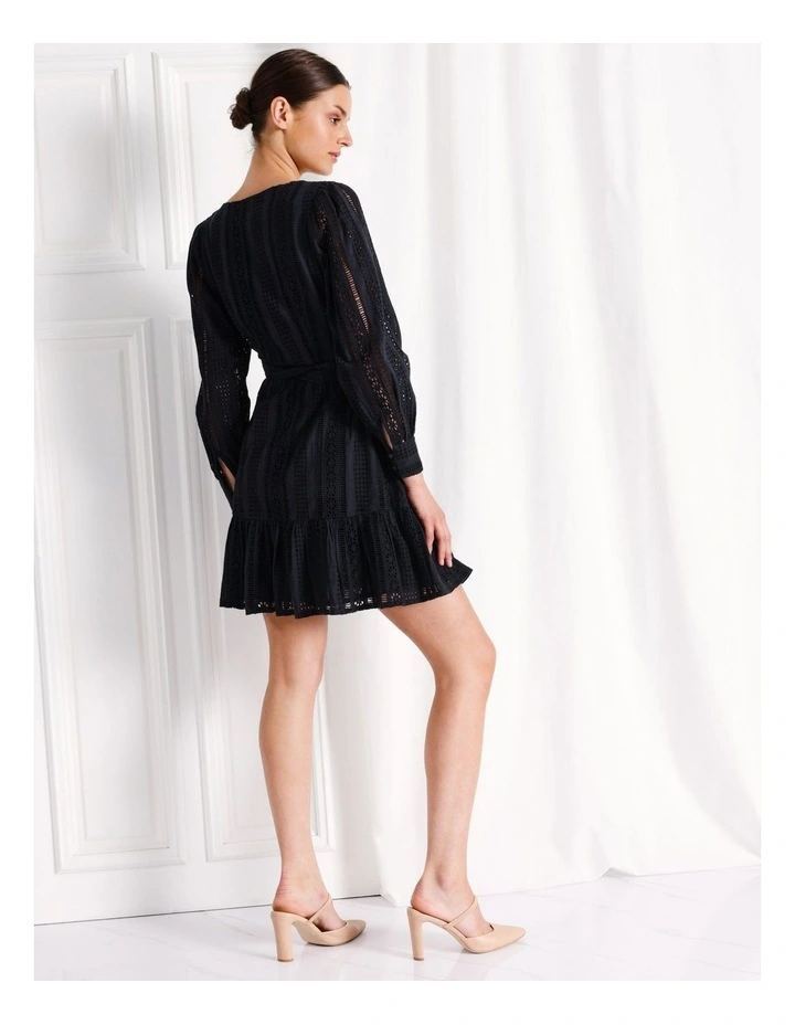 Cotton Broderie Long Sleeve Mini Dress in Navy image 4