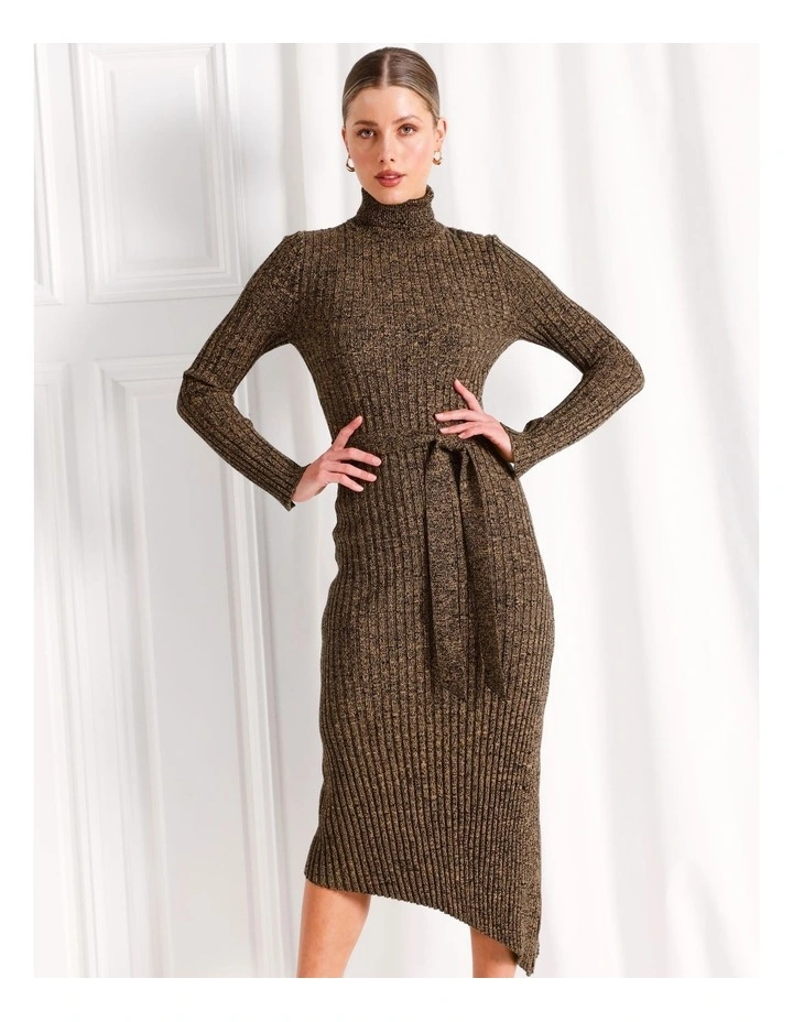 Asymmetrical Rib Knit Midi Dress in Camel image 5