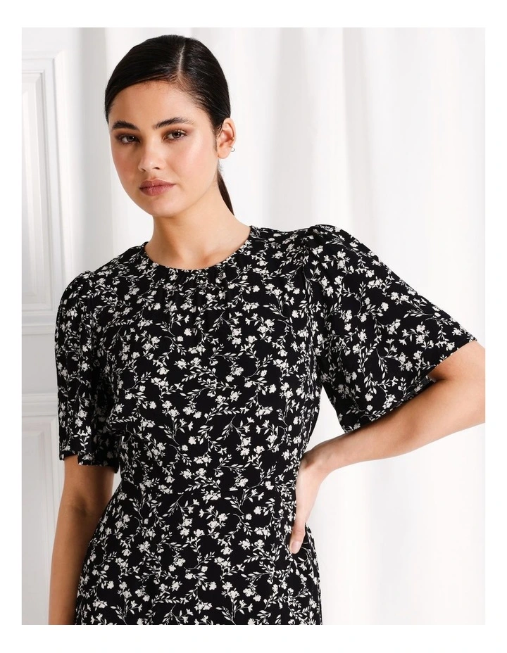 Flutter Sleeve A-Line Midi Dress in Black image 4