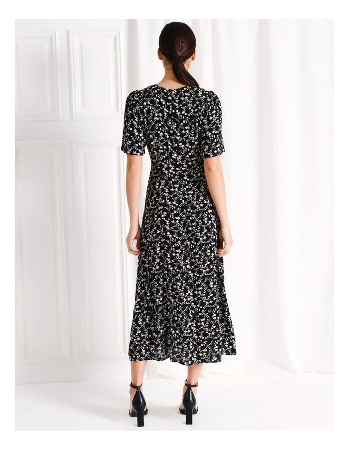 Flutter Sleeve A-Line Midi Dress in Black image 5