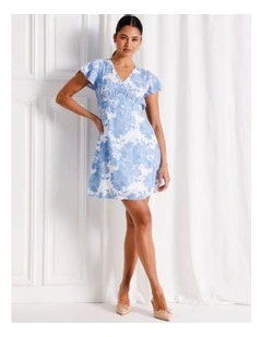 Flutter Sleeve Mini Dress in Light Blue