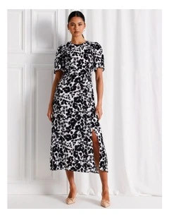 Flutter Sleeve A-Line Midi Dress in Black/White