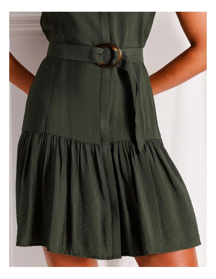 Ruffle Sleeve Mini Shirt Dress in Khaki image 7