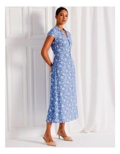 Cap Sleeve Midi Shirt Dress in Cornflower