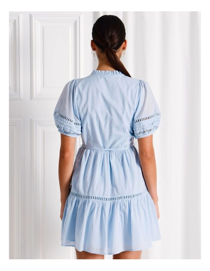 Tokito Organic Cotton Broderie Pintuck Mini Dress in Light Blue MYER