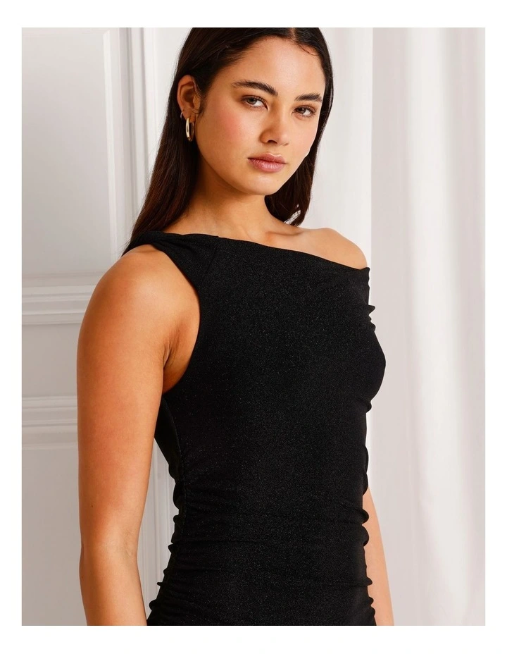 Glitter Off The Shoulder Drape Dress in Black image 2