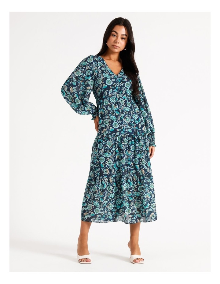 Tiered A-Line Recycled Blend Midi Dress Teal
