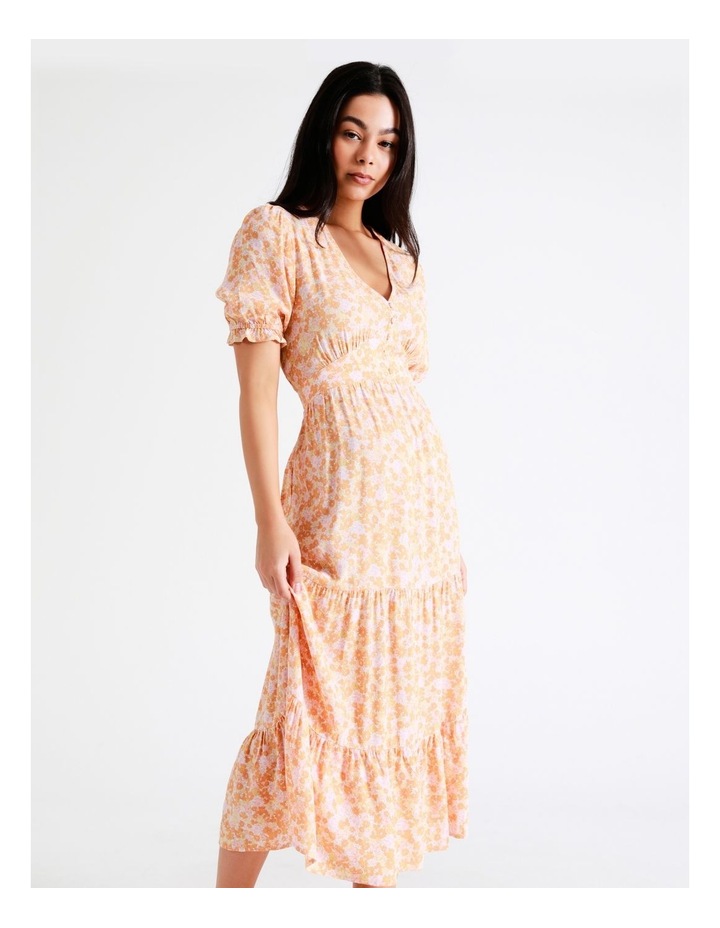 Puff Sleeve Tiered Midi Dress in